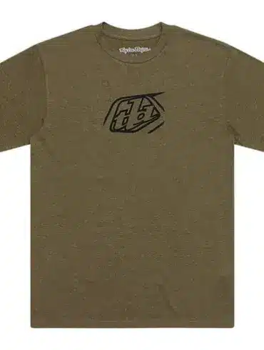Kurzarm-T-Shirt in Olive Heather mit dezenter Badge-Grafik auf der Brust