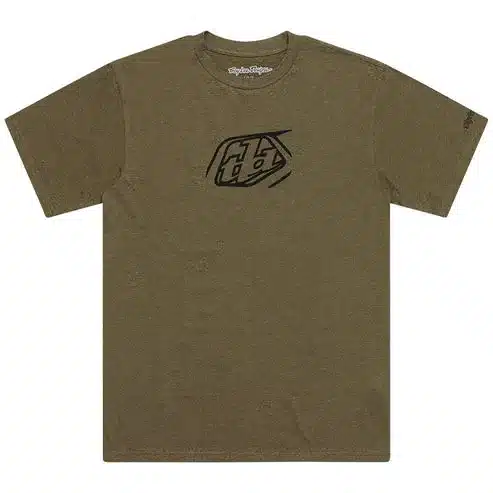 Kurzarm-T-Shirt in Olive Heather mit dezenter Badge-Grafik auf der Brust