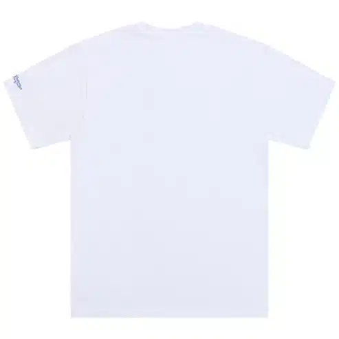 Rückansicht eines weißen Kurzarm-T-Shirts ohne sichtbares Logo auf der Rückseite.