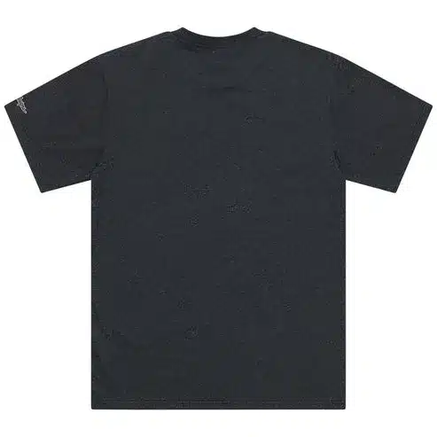 Rückseite eines schwarzen Kurzarm-T-Shirts im Black Heather Design mit klaren Nähten und reduzierter Gestaltung.