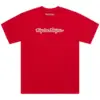 Rotes Kurzarm-T-Shirt mit Troy Lee Designs Logo als Signature-Print auf der Brust.