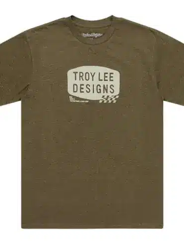 Kurzarm-T-Shirt Stamp Olive Heather mit Troy Lee Designs Logo-Print auf der Brust