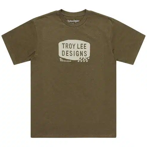 Kurzarm-T-Shirt Stamp Olive Heather mit Troy Lee Designs Logo-Print auf der Brust