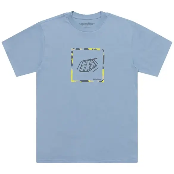 Kurzarm-T-Shirt 'Velocity' in Smoke Blue mit dezentem Print auf der Brust.