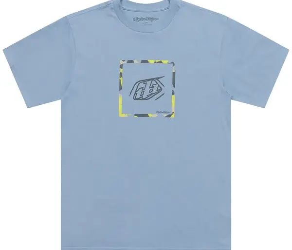 Kurzarm-T-Shirt 'Velocity' in Smoke Blue mit dezentem Print auf der Brust.