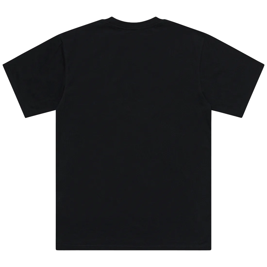 Rückansicht eines schlichten schwarzen Kurzarm-T-Shirts ohne sichtbare Aufdrucke