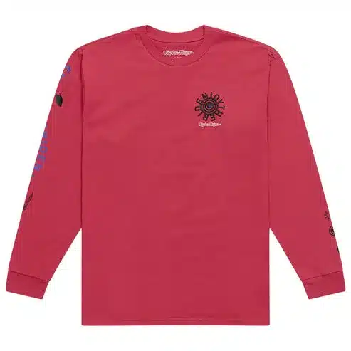 Fuchsiafarbenes, langärmeliges T-Shirt mit dezentem Print auf der Brust