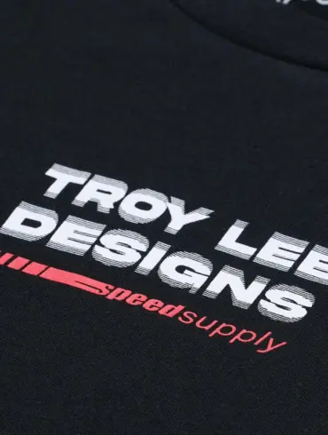 Schwarzes Langarm-Troy Lee Designs T-Shirt mit Frontlogo-Print und Factory-Stil.