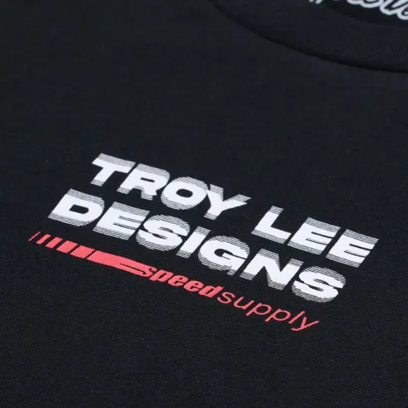 Schwarzes Langarm-Troy Lee Designs T-Shirt mit Frontlogo-Print und Factory-Stil.