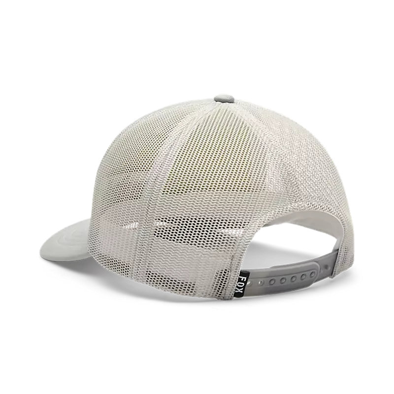 Hellgrauer Trucker Hut für Frauen von hinten mit Mesh-Einsatz und Snapback-Verschluss