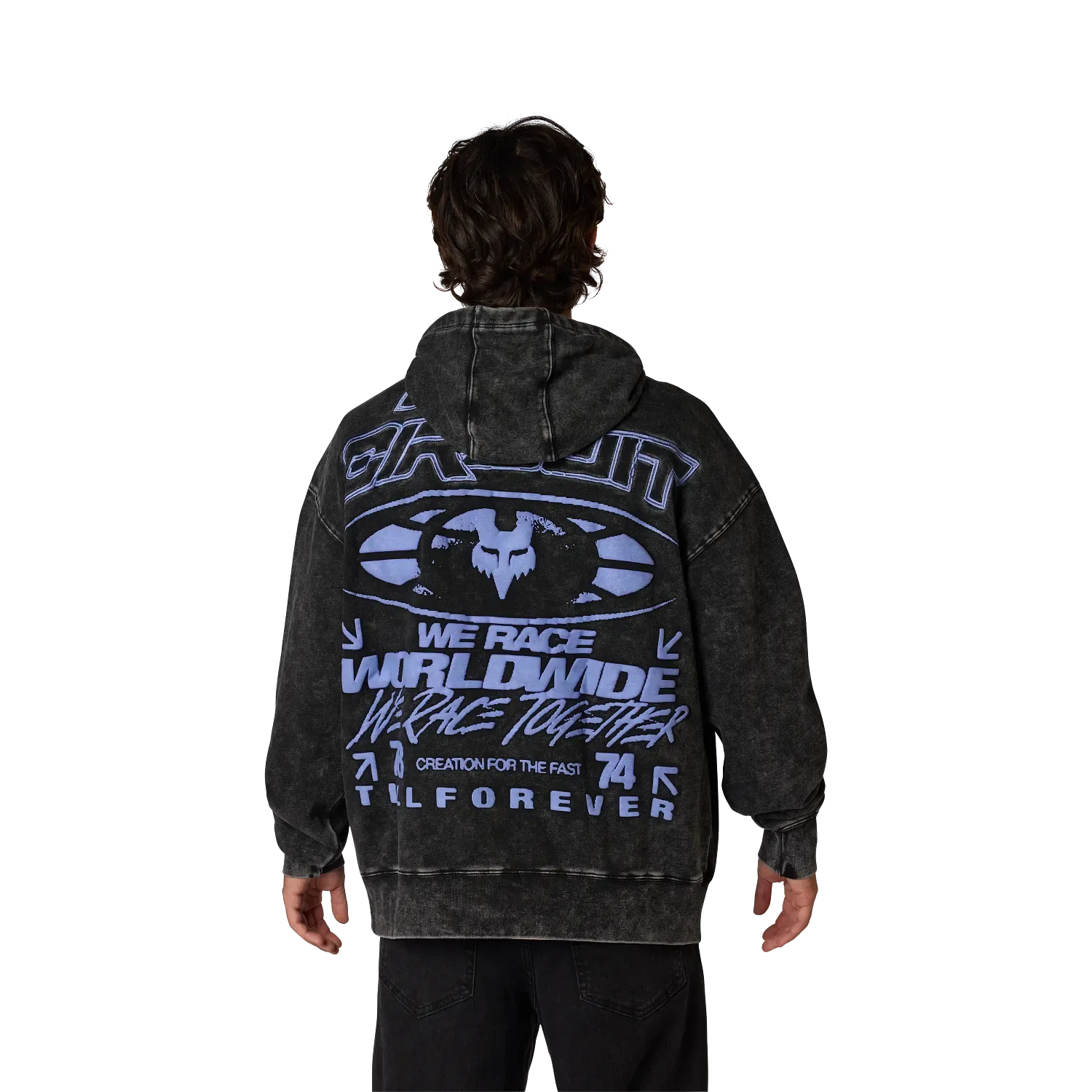 Pro Circuit Oversized Hoodie in Schwarz mit großem Logo und blauem Siebdruck auf dem Rücken