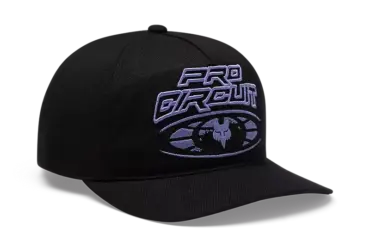 Schwarze Pro Circuit Snapback Cap mit gebogenem Schirm und markanter 3D-Stickerei auf der Vorderseite