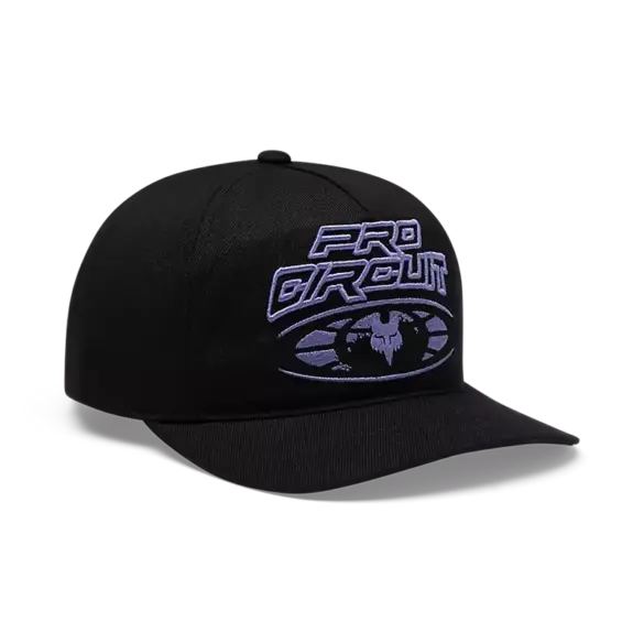 Schwarze Pro Circuit Snapback Cap mit gebogenem Schirm und markanter 3D-Stickerei auf der Vorderseite
