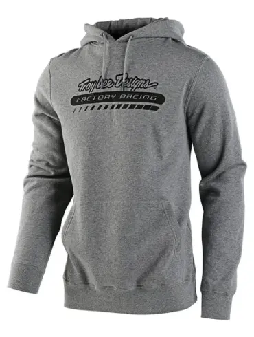 Heather-Grey Sweat-Fleece Kapuzenpullover von Troy Lee Designs für Bike-Fahrer, frontal abgebildet.