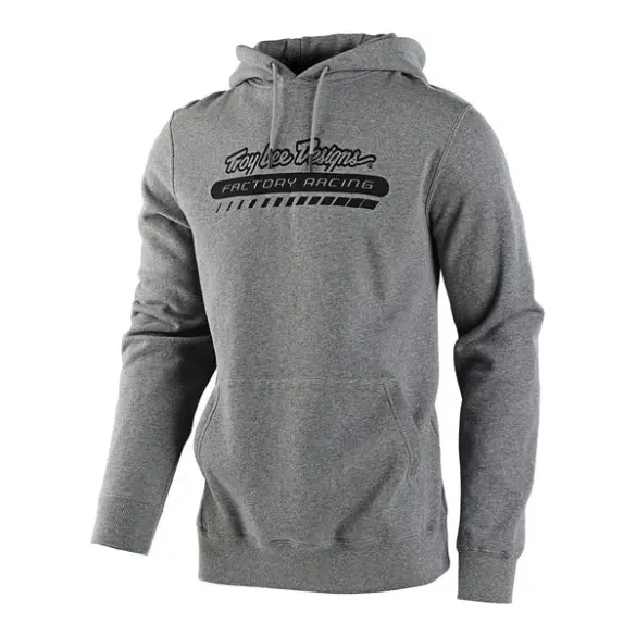 Heather-Grey Sweat-Fleece Kapuzenpullover von Troy Lee Designs für Bike-Fahrer, frontal abgebildet.