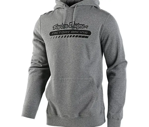 Heather-Grey Sweat-Fleece Kapuzenpullover von Troy Lee Designs für Bike-Fahrer, frontal abgebildet.