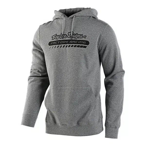 Heather-Grey Sweat-Fleece Kapuzenpullover von Troy Lee Designs für Bike-Fahrer, frontal abgebildet.