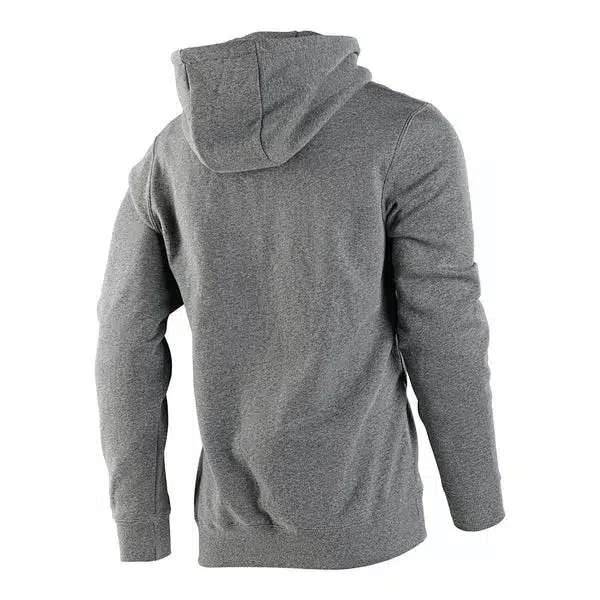 Sweat-Fleece-Pullover in Heather Grey von hinten mit Kapuze, dezentes und funktionales Design
