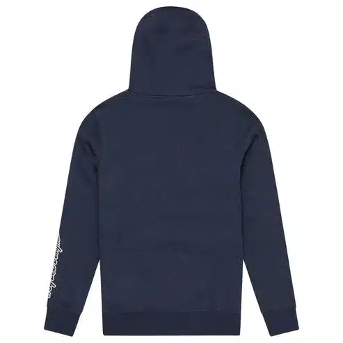 Pullover Hoodie Fade Out Navy Heather, Rückansicht mit Kapuze in dunkelblau-melierter Optik.