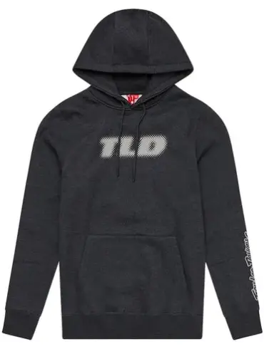 Schwarzer Hoodie Fade Out mit TLD-Logo und Kängurutasche, frontal abgebildet.