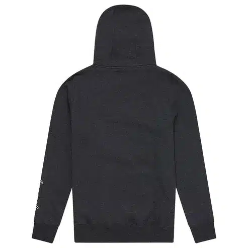 Pullover Hoodie Fade Out Schwarz Heather von hinten, mit Kapuze, dunkle Farbgebung und dezentes Design.