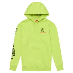 Glo-Yellow Hoodie mit Kapuze und Peace-Out-Grafik für Motorradfahrer