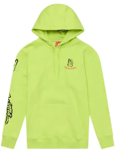 Glo-Yellow Hoodie mit Kapuze und Peace-Out-Grafik für Motorradfahrer