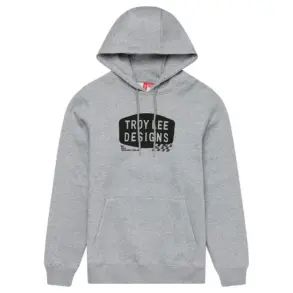 Grauer Troy Lee Designs Hoodie mit Kapuze und zentralem Stempel-Logo-Aufdruck.