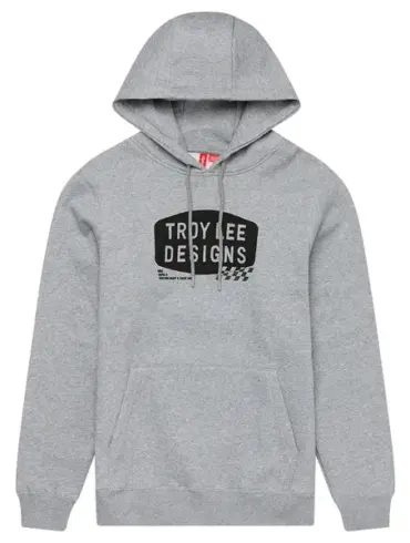 Grauer Troy Lee Designs Hoodie mit Kapuze und zentralem Stempel-Logo-Aufdruck.