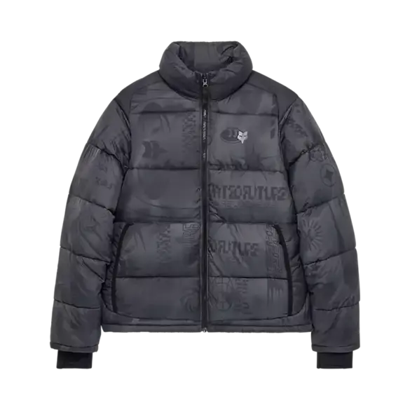 Ridgeway Hi-Loft Steppjacke in dunklem Schattengrau mit Allover-Print und Reißverschluss.