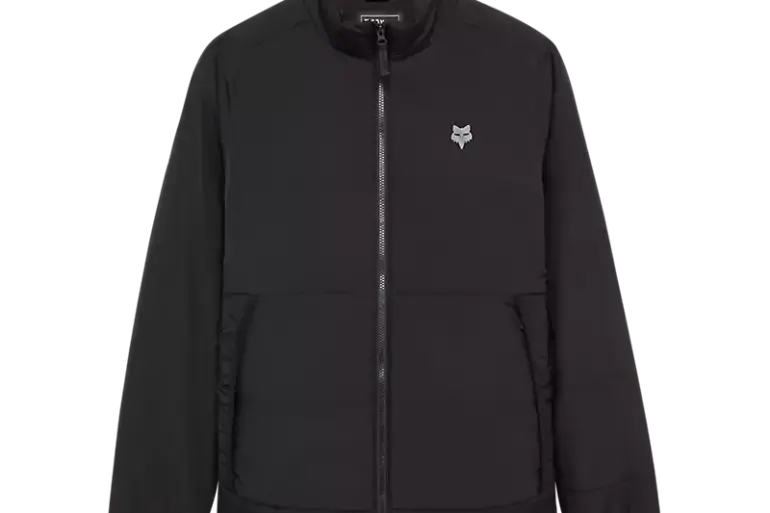 Frontansicht der schwarzen Ridgeway Lite Jacke mit Reißverschluss und zwei Einschubtaschen.