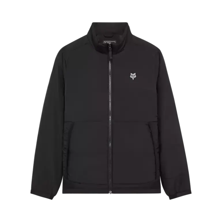 Frontansicht der schwarzen Ridgeway Lite Jacke mit Reißverschluss und zwei Einschubtaschen.