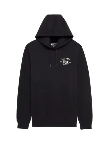 Schwarzer FOX Racing Slogan Pullover Hoodie mit Kapuze, Kängurutasche und kleinem weißen Frontprint