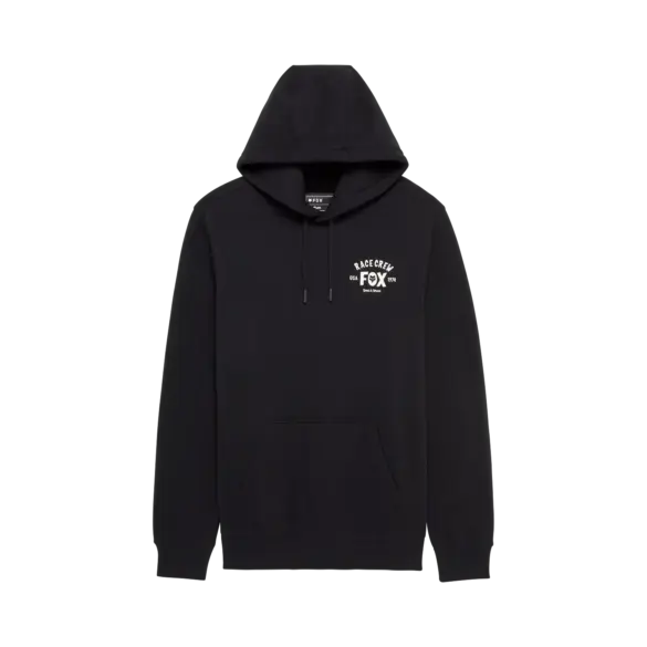 Schwarzer FOX Racing Slogan Pullover Hoodie mit Kapuze, Kängurutasche und kleinem weißen Frontprint