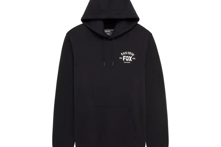 Schwarzer FOX Racing Slogan Pullover Hoodie mit Kapuze, Kängurutasche und kleinem weißen Frontprint