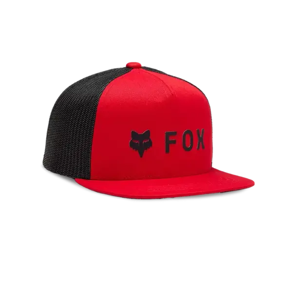 Rote Snapback-Kappe mit schwarzem Fox-Logo und Mesh-Einsatz seitlich
