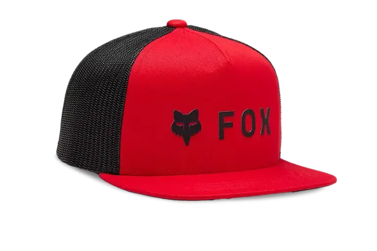 Rote Snapback-Kappe mit schwarzem Fox-Logo und Mesh-Einsatz seitlich