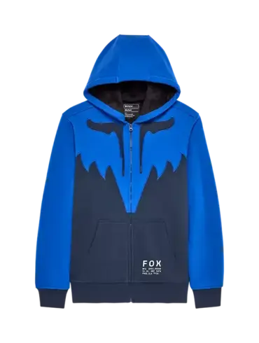 Blauer Fox Spire Sasquatch Kapuzenpullover mit Kunstpelzfutter und Reißverschluss.