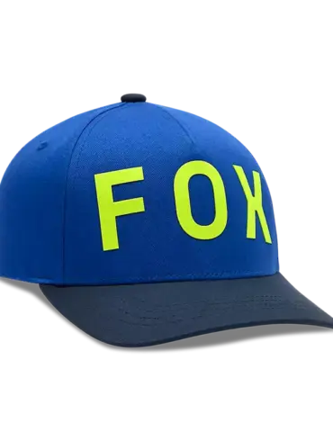 Blaue Snapback Cap mit gelbem Fox-Logo und schwarzem Schirm