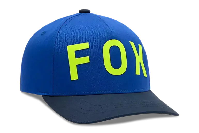 Blaue Snapback Cap mit gelbem Fox-Logo und schwarzem Schirm