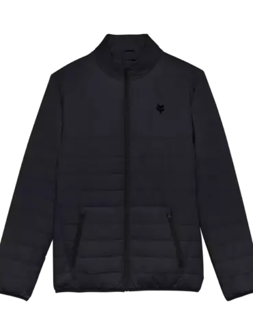 Schwarze Steppjacke Howell mit durchgehendem Reißverschluss und Stehkragen, von vorn fotografiert.