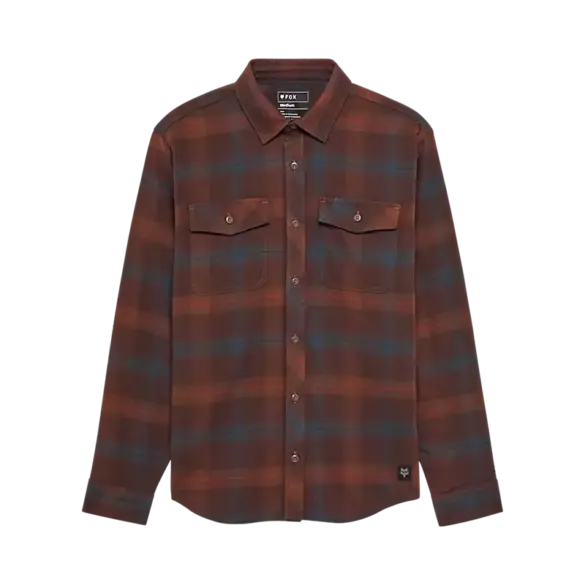 Dunkelbraunes Survivalist Core Flannel Langarmhemd mit Knopfleiste und Brusttaschen