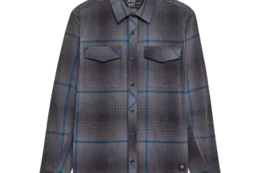 Fox Racing Survivalist Fire Langarm-Flanellhemd in Grau mit blauem Karomuster, Vorderansicht