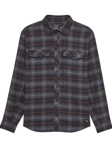 Schwarzes Survivalist Stretch Flannel Langarmhemd mit Karomuster und Taschen