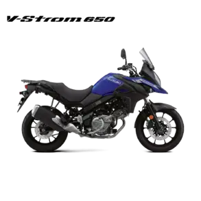 Suzuki V-Strom 650 2024 in Blau, Reise-Enduro von der Seite fotografiert