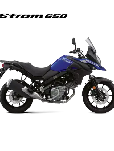 Suzuki V-Strom 650 2024 in Blau, Reise-Enduro von der Seite fotografiert
