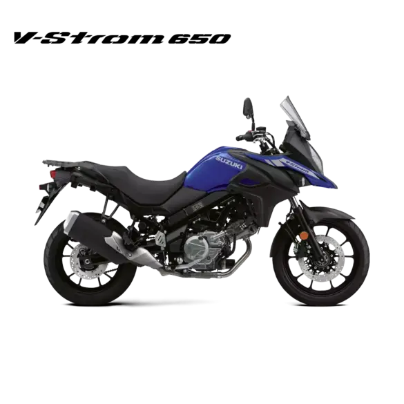 Suzuki V-Strom 650 2024 in Blau, Reise-Enduro von der Seite fotografiert