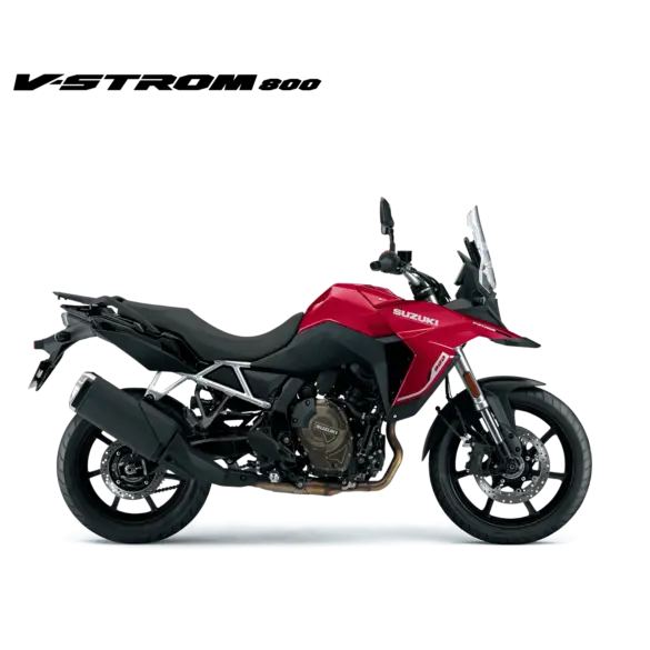 rote Suzuki V-Strom 800 Adventure-Bike Seitenansicht freigestellt