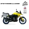Seitenansicht der Suzuki V-Strom 800DE Travel Edition mit Aluminium-Seitenkoffern.
