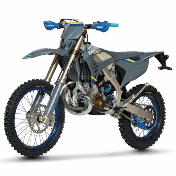 TM EN 250 ES Fi 2T CORSE Zweitakt-Enduro-Motorrad mit Aluminiumrahmen, Upside-down-Gabel und Stollenreifen, Seitenansicht
